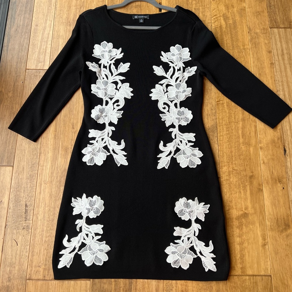 INC dress, size Medium. I am 5’ 3” and 145lb. Fits great.